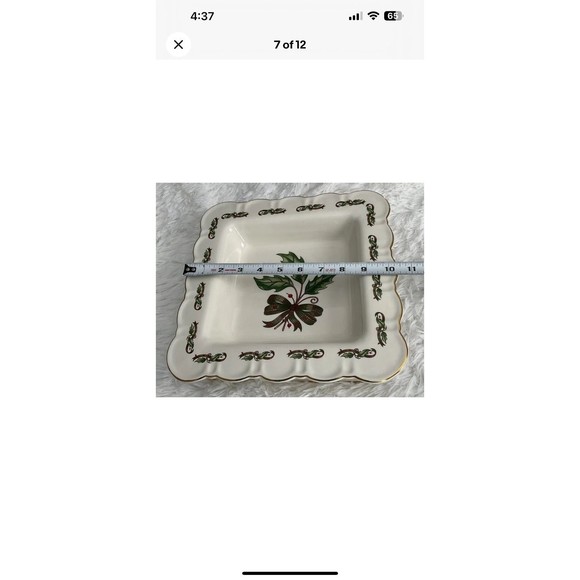 Holly Holiday Pedestal Platter W/Condiment Dishes Scalloped Edge VTG -RARE -HTF - Picture 7 of 12